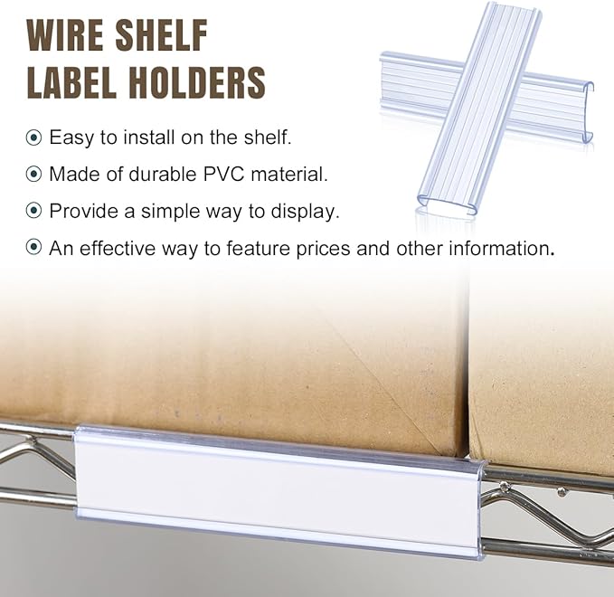 Lenink 20Pcs Wire Shelf Label Holders,Plastic Wire Rack Label Holder Compatible with Metro and Nexel 1-1/4in Shelves,Label Area 6in Lx1.25in H (Label Paper Not Included)