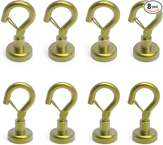 Ant Mag Magnetic Hooks Heavy Duty with Snap 22lbs Strong Gold Magnet Hooks Great Hanging for Refrigerator, Cruise Cabin, Grill, Wreath,Kitchen,Office 8 Pack