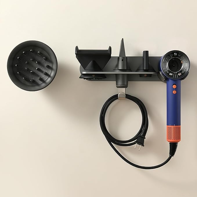 Hair Dryer Holder, Wall-Mounted Blow Dryer Holder, for Dyson Supersonic Nural Attachments, Metal, Gray