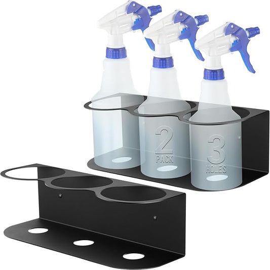 2 Pcs 3 Holes All Purpose Steel Spray Bottle Holder Heavy Duty Can Holder Rack Organizer Easy Install Wall Mount Paint Spray Bottle Organizer Storage Rack for Garage Home Workspace(Black)