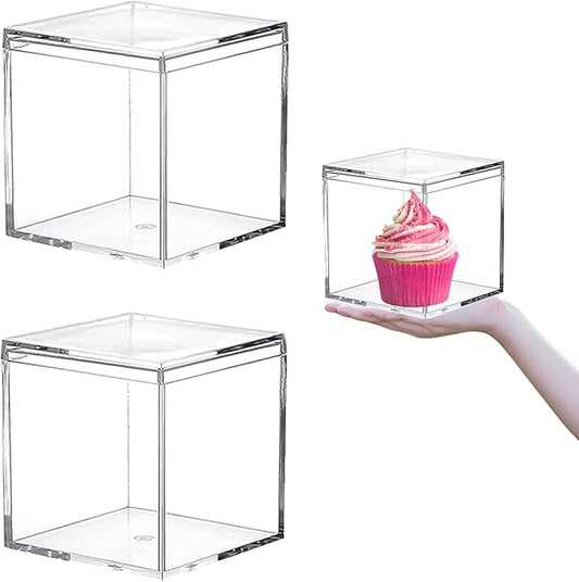 Acrylic Boxes 2 Pieces Clear Boxes with Lid Clear Square Cube Containers Jewelry Storage Boxes for Birthday Valentine's Day Party Favor Candy Pill and Tiny Jewelry