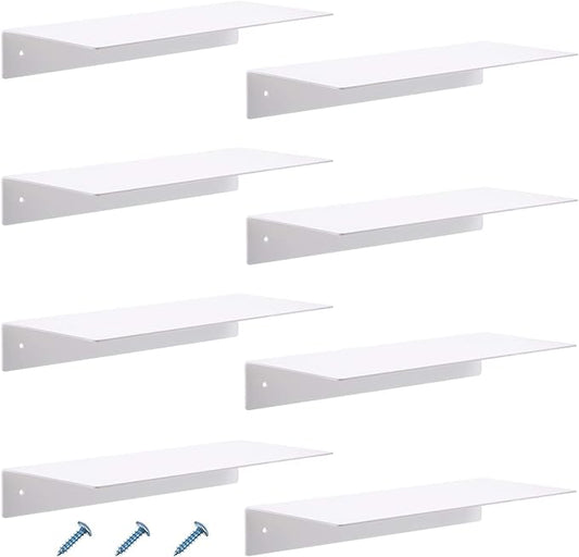 Blulu 8 Pcs Acrylic Floating Shelf, Invisible Wall Mounted Shelf for Book Plants Picture Makeup Record Display in Living Room, Bathroom, Bedroom, Kitchen, Office(14 x 5 x 2 Inches,White)