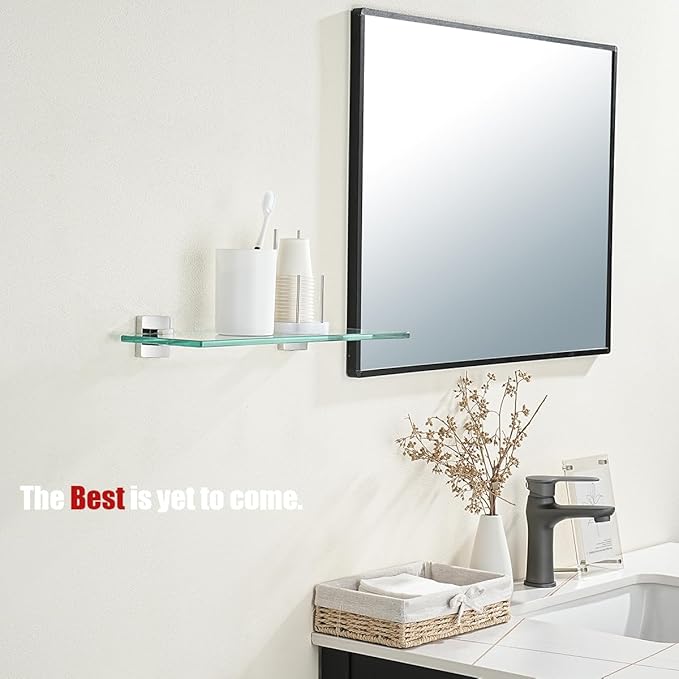 JQK Bathroom Glass Shelf, Floating Tempered Glass Shower Storage 16 by 5 inches, 304 Stainless Steel Polished Chrome Wall Mount, TGS201L16-CH