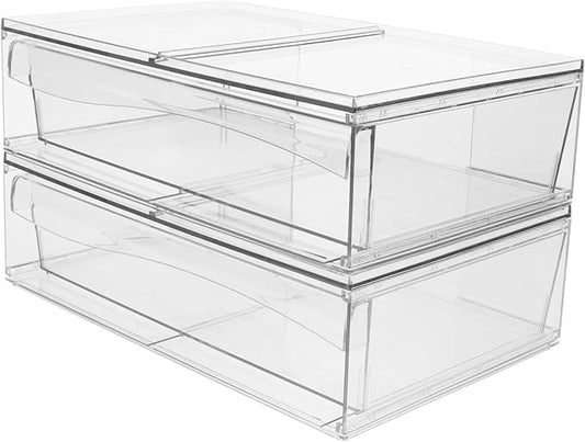 Happyyami 2pcs Detachable Acrylic with Drawer Stackable Desktop Organizer for Makeup and Bathroom Storage Acrylic Storage Bins for Easy Access and Organization