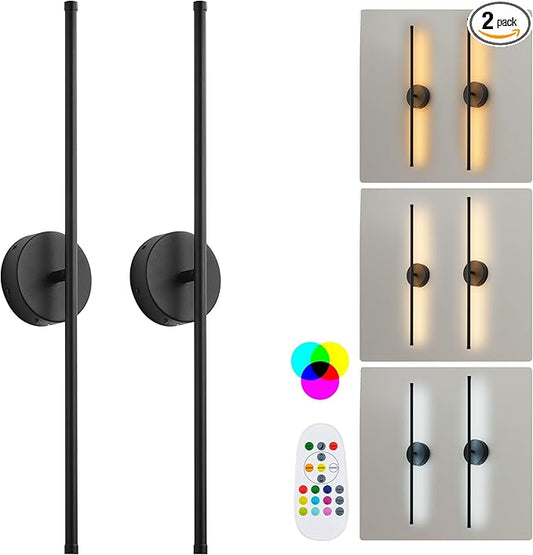 Battery Operated Wall Sconces, Warm White/Natural White/Daylight/RGB, LED Black Wireless Wall Light. 32.2 Inch