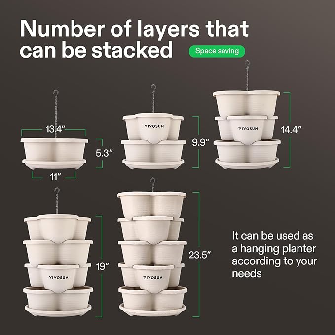 5 Tier Vertical Gardening Stackable Planter and 0.5Gal Handheld Garden Sprayer, 2L Pump Sprayer, 68 Oz Water Spray Bottle with Safety Valve, Adjustable Nozzle, Extended Spray Rod & Ad