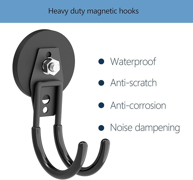 Heavy Duty Magnetic Hooks, Super Strong Garage Magnet Hooks, Magnetic Cable/Tool Holder with Anti-Slip Coating for Horse Trailer, Indoor & Outdoor Hanging Strong Black Magnetic Hook(4Pack)