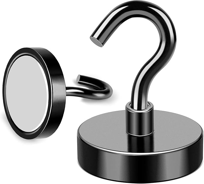MIKEDE Magnetic Hooks, 85LB Heavy Duty Earth Magnetic with Hooks for Cruise Cabin, Black Strong Cruise Magnetic Hook for Hanging Grill, Fridge, Kitchen - Pack of 4