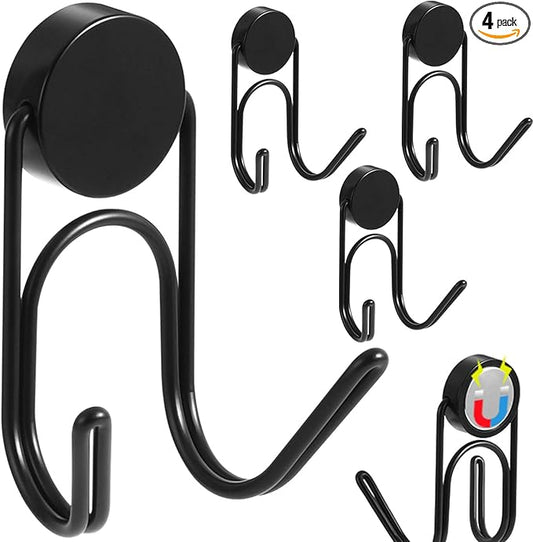 Magnetic Hooks 304 Stainless Steel Hooks Heavy Duty Magnets Hanging Hooks for Refrigerator Grill Toolbox Outdoor,Cruise Essentials Camper Accessories,4pack(Black,1.1in-2 40Lbs)