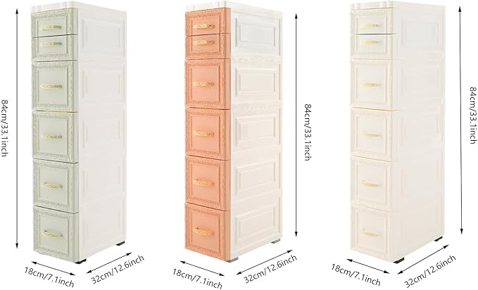5-Tier Plastic Drawers Storage Dresser, 33"H Narrow Slim Storage Organizer Vertical Drawer Unit, Rolling Thin Storage Tower with Wheels for Small Spaces Gaps Home Furniture (Orange)