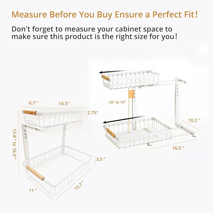 Under Sink Organizer, 2 Tier Pull Out Cabinet Organizers and Storage for Kitchen Bathroom Pantry Laundry, Adjustable Height, Slide Out Thickened Metal Storage Shelf (Black, 1 Pack)