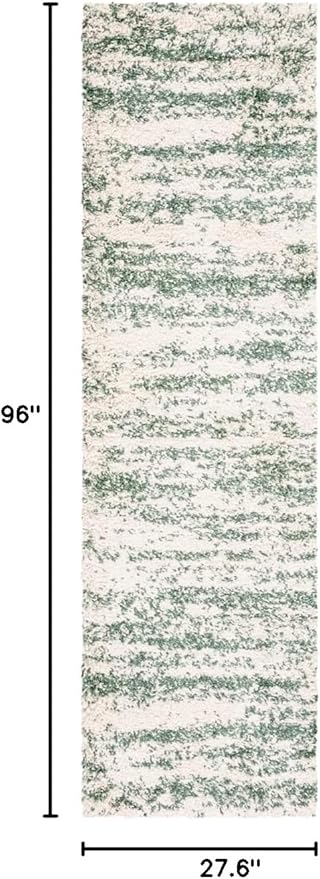 SAFAVIEH Hudson Shag Collection Runner Rug - 2'3" x 8', Ivory & Green, Modern Design, Non-Shedding & Easy Care, 2-inch Thick Ideal for High Traffic Areas in Living Room, Bedroom (SGH206Y)