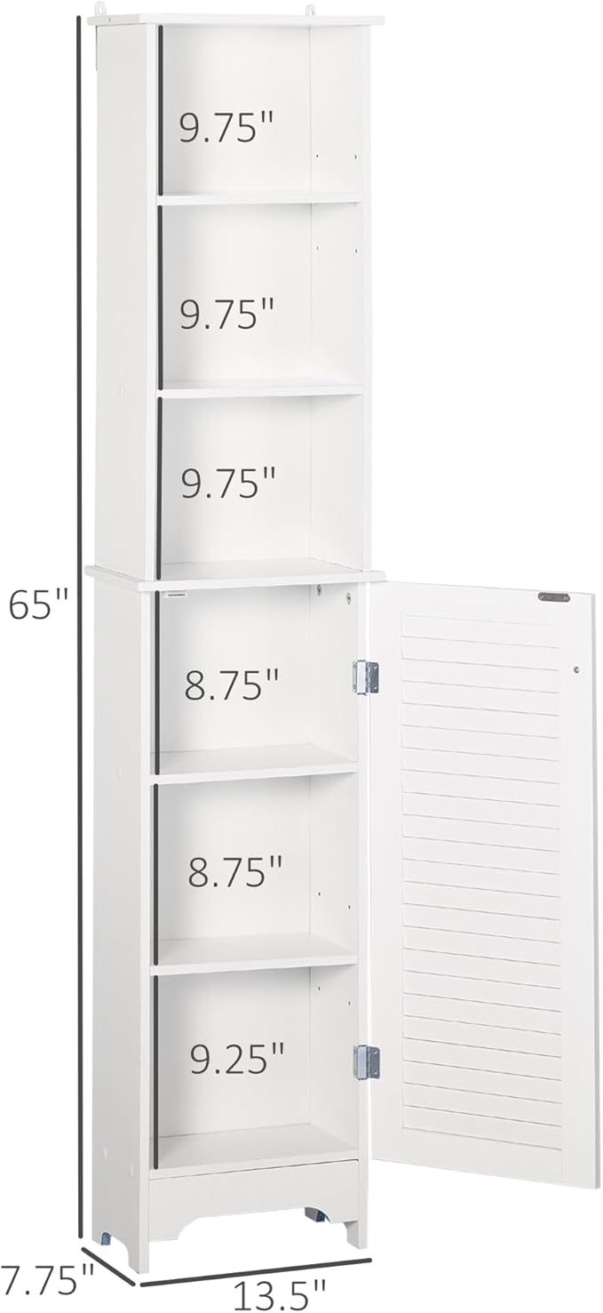 HOMCOM Tall Bathroom Storage Cabinet/Freestanding Linen Tower with 3-Tier Open Adjustable Shelf, White