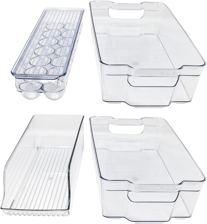 Sorbus Fridge Bins and Freezer Bins Refrigerator Organizer Stackable Food Storage Containers BPA-Free Drawer Organizers for Refrigerator Freezer and Pantry (Pack of 4)