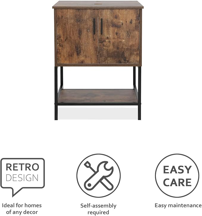 eclife 24" Bathroom Vanity Sink Combo Modern Metal Stand Cabinet W/Bottom Shelf White Shell Vessel Sink & Water Save Faucet & Pop Up Drain, Rustic Brown (T54)