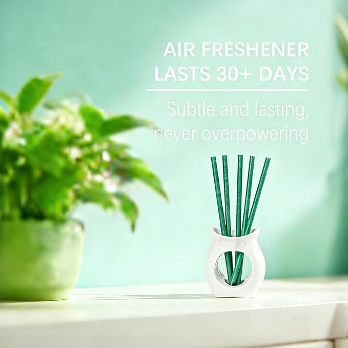 Non-Toxic Air Freshener Stix - Natural Essential Oils Infused, 30 Days Long-Lasting Freshness, 5 Pcs 6" Per Pack for Car Home Office，Ceramic Base not Included (Rainwater and Bamboo)