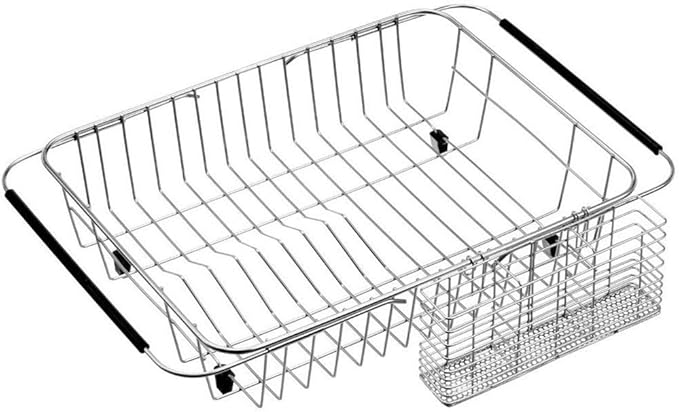 SANNO Expandable Pull Out Kitchen Cabinet Organizers and Storage, Cabinet Sliding Shelf Under Sink Shelf, Dish Drying Rack with Stainless Steel Utensil Holder Large Dish Rack Drainer