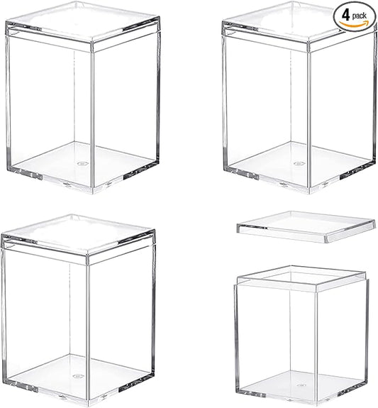 Acrylic Box Clear Display Box with Lid 4 Pieces Small Storage Square Cube Plastic Containers Jewelry Storage Candy Box Wedding Valentine's Day Party Favor Boxes 3.74x2.55x2.16Inch