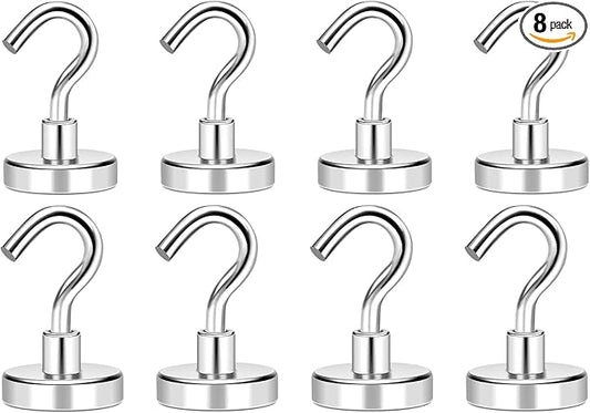 MIKEDE Magnetic Hooks, 50LB+ Heavy Duty Earth Magnets with Hook, Strong Magnets Hooks for Hanging, Cruise Ship, Magnetic Hanger Teacher Must Haves for Classroom, Cabins, Kitchen- 8 Pack
