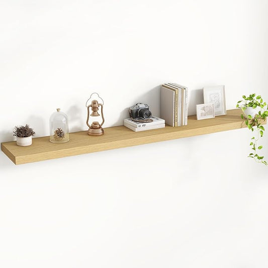 55 Inch Floating Shelves, 8 Inch Deep Floating Shelves for Wall, Hanging Shelf with Invisible Brackets, Deep Shelves for Bathroom, Bedroom, Living Room, Oak, Set of 1