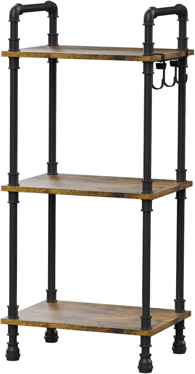 Aduanbang 4-Tier Industrial Pipe Ladder Shelf, Vintage Style Bookshelf, Freestanding Storage Rack Organizer for Living Room, Bedroom, Kitchen (Brown(3-Tier))