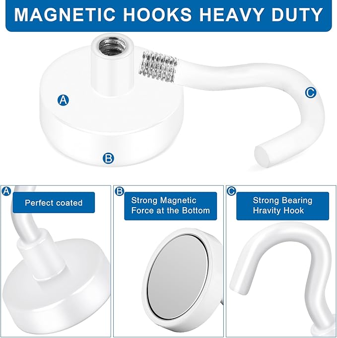 LOVIMAG Magnetic Hooks for Cruise Cabins, 120LBS Cruise Essentials Must Haves, Cruise Magnets, Magnetic Key Holder, Strong Magnetic Hooks for Hanging, Fridge, Grill -12 Pack, White