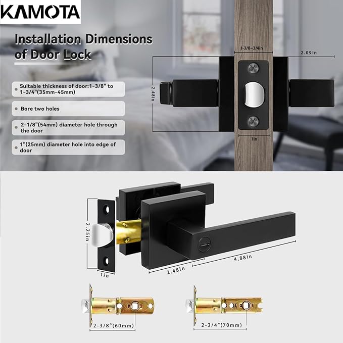 KAMOTA Privacy Door Levers, 7 Pack Matte Black Door Handles Bed and Bath Door Locks Interior Keyless Locksets, Left and Right Hand Reversible