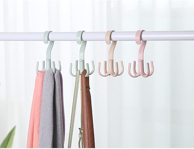2PCS Rotating Handbag Hanger, 360 Degree Rotating Closet Organizers with 4 Claws, Scarf Tie Rack Hooks for Belts 4 Colors, Multifunctional Closet Handbag Hook Scarf Hanging Rack for Bedroom(Blue)