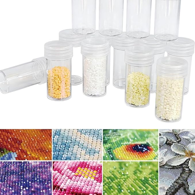 Diamond Art Painting Storage Containers with Lids & Labels - 24pcs Clear Round Beads Organizer Box for DIY Crafts, Jewelry, Small Items | Portable Stackable Art Supply Case with Stickers