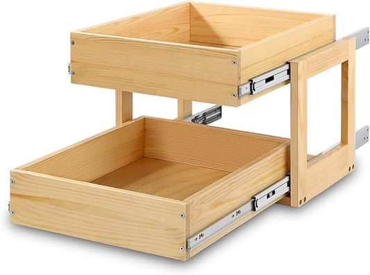 Pull Out Cabinet Organizer 20''W×21''D×16''H Soft Close Slide Out Wood Drawer Shelves for Kitchen, Finished, Bottom Assembly(Cabniet Require Opening >20.5'', Depth>21.5'', Height>16.5'')