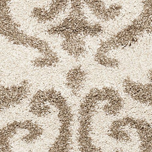 SAFAVIEH Florida Shag Collection Area Rug - 6'7" Round, Cream & Beige, Damask Design, Non-Shedding & Easy Care, 1.2-inch Thick Ideal for High Traffic Areas in Living Room, Bedroom (SG462-1113)