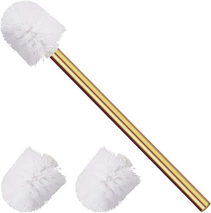 Gold Toilet Brush Replacement Brushes Only, Bring 3 ø 7.5 Cm White Toilet Brush Replacement Head Screw On, Toilet Cleaner Brush, Gold Bathroom Accessories for Bathroom Toilet Bathtub Clean (35cm)