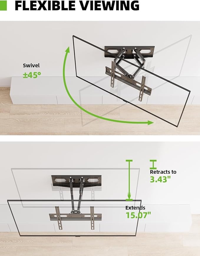 USX MOUNT TV Wall Mount for 32-70 inch Flat Screen/LED/4K up to 110lbs, Full Motion TV Mount Bracket with Swivel & Tilt Articulating Dual Arms, Max VESA 400x400mm, Fits 12/16" Wood Studs