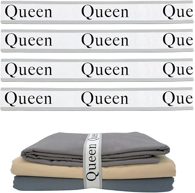 4 Pieces Bed Sheet Organizer Bands, Sheet Organizers and Storage Label Bands, Sheets Organizer for Closet, Sheet Label for Bedding, Sheet Keepers Linen Labels Bedding Bands (Grey, 4Pcs Queen)