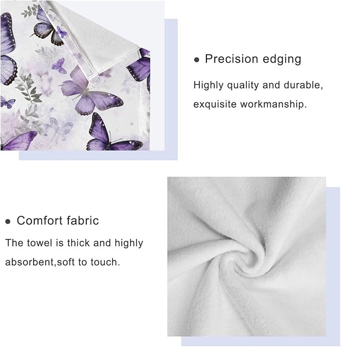 Purple Butterfly Bath Towels Set,Ultra Soft 3 Piece Vintage Watercolor Floral Butterflies Towels for Bathroom,1 Bath Towel 1 Hand Towel 1 Washcloth,Absorbent Decoractive Guest Bathroom Towels