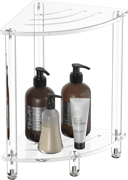 Sumerflos Acrylic Corner Shower Stool for Inside Shower, Clear Shower Bench with Adjustable Feet for Shaving Legs Seating Waterproof Heavy Duty Easy Assemble Modern, 11.81" D x 11.81" W x 18.66" H