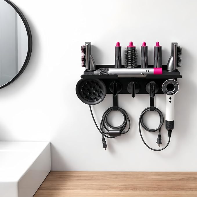 Dyson Airwrap Holder Wall Mount, 2in1 Dyson Airwrap Organizer and Dyson Hair Dryer Holder, Dyson Hair Dryer Stand Compatible with Dyson Airwrap Styler & Supersonic Nural Black BANJEKT
