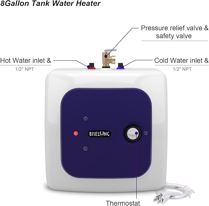 110V-120V 1500W Small Electric Under Sink Tank 8 Gallon Hot Water Heater Storage,Food Trucks Instant RV TR Trailer Kitchen Compact,Wall or Floor Mounted, Easy to Install,30L
