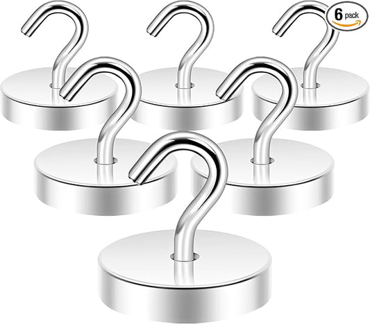 Neosmuk Magnetic Hooks Heavy Duty,100lb Super Strong Magnet with Hooks for Cruise Cabins, Large Metal Hooks for Hanging on Fridge,Extra Strong Magnet Hanger for Ship Walls, 6 Pack