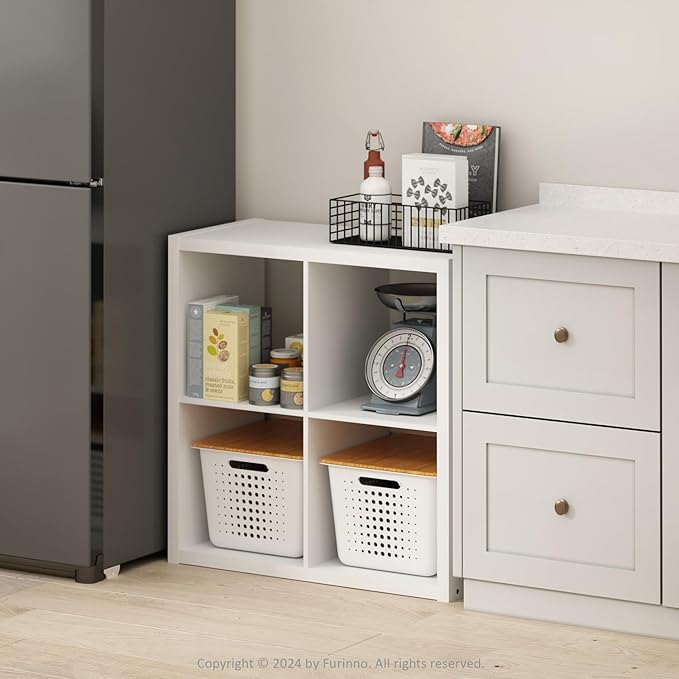 Furinno Hermite 4-Cube Open Shelves Kitchen Storage, Kitchen Island, Bakers Rack, Buffet Sideboard, White