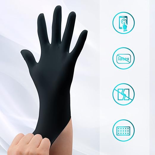 GMG SINCE1988 Exam Gloves, Nitrile Disposable Gloves Latex Free Powder Free, 50 Pack Black Nitrile Gloves, Large