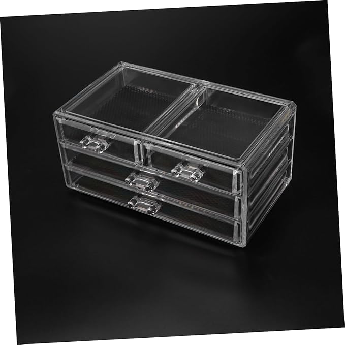 PRETYZOOM Large 3-Layer 4-Drawer Acrylic Makeup Organizer for Desktop Dustproof Cosmetic Storage Box Non-Slip Base for Vanity and Dresser