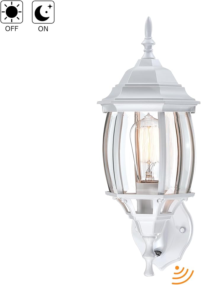 2 Pack 16.8in White Porch Lights Dusk to Dawn, Sensor Wall Sconce White Outdoor Light Fixture for House, Dusk to Dawn Exterior Wall Light for Porch Front Door Garage, E26