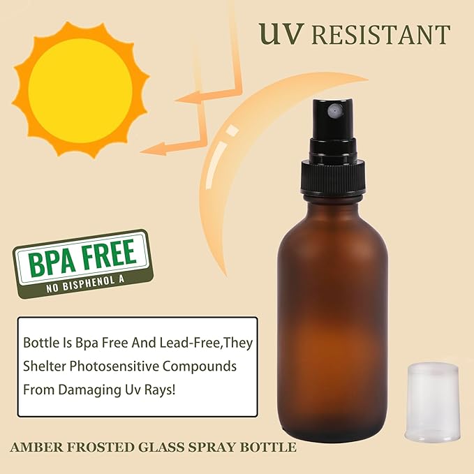Green Glass Small Spray Bottles 2 oz 48 Packs,Fine Mist Sprayer Pretty Finish,Refillable Containers mini spray bottles for Cleaning Solutions and Skin Care (Amber Frosted 48Pack)
