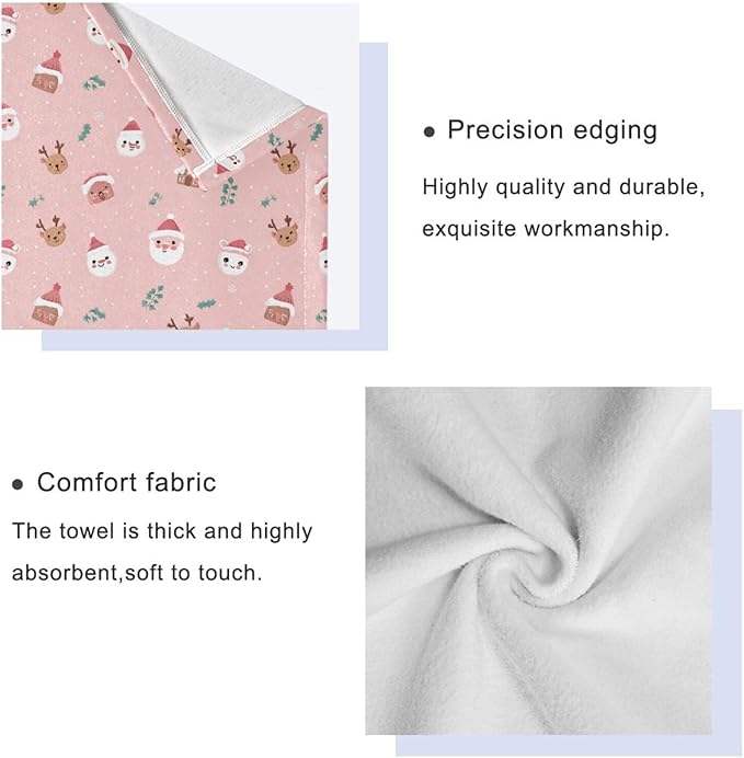Christmas Winter Towels Set of 3 Christmas Symbol with Pink Bathroom Towel Soft Absorbent Bath Hand Towels Washcloth Guest Towel Sets Xmas Holiday Decor