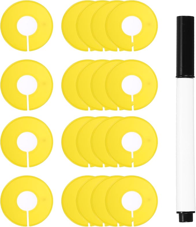 uxcell Clothes Dividers,20 Pack Round Closet Rack Dividers Clothing Rack Size Dividers Blank Labels with Marker Pen Writable & Reusable for Hanging Clothes Sorting Size, Yellow