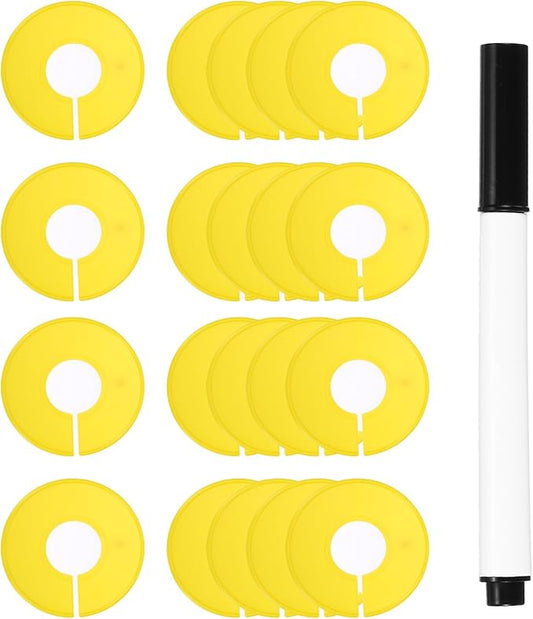 uxcell Clothes Dividers,20 Pack Round Closet Rack Dividers Clothing Rack Size Dividers Blank Labels with Marker Pen Writable & Reusable for Hanging Clothes Sorting Size, Yellow
