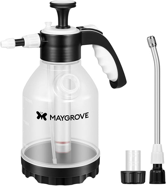 50oz Pump Sprayer, Hand Water Spray Bottle for Indoor Plant, Clear Plant Sprayer with Side Filling Port, Measuring Cup, Adjustable Nozzles, Safe Pressure Relief Valve