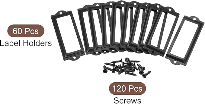uxcell Metal Label Holders, 82x30mm 60pcs File Name Card Tag Label Holder Frame for Office Library Drawer Cabinet Shelves, Black