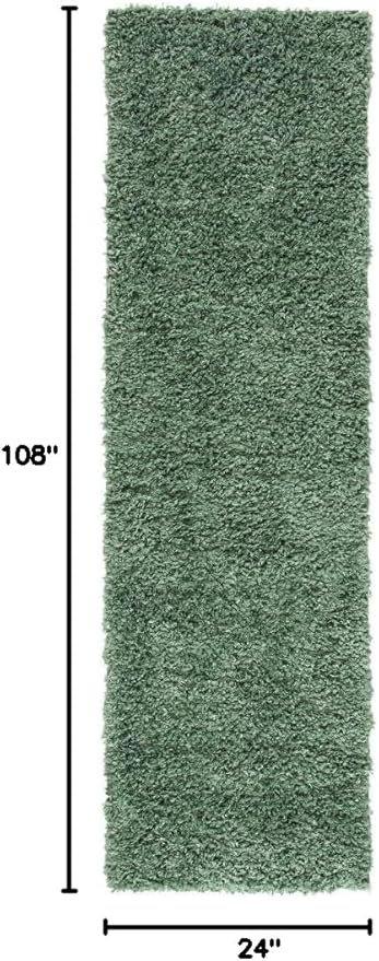 SAFAVIEH August Shag Collection Runner Rug - 2' x 9', Green, Solid Design, Non-Shedding & Easy Care, 1.5-inch Thick Ideal for High Traffic Areas in Living Room, Bedroom (AUG200Y)